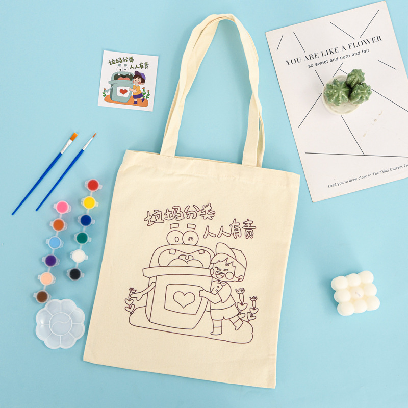 Picture of Children's DIY Graffiti Canvas Bags in Stock Wholesale Students' Summer Interest Class Hand-Painted Canvas Bags Customized
