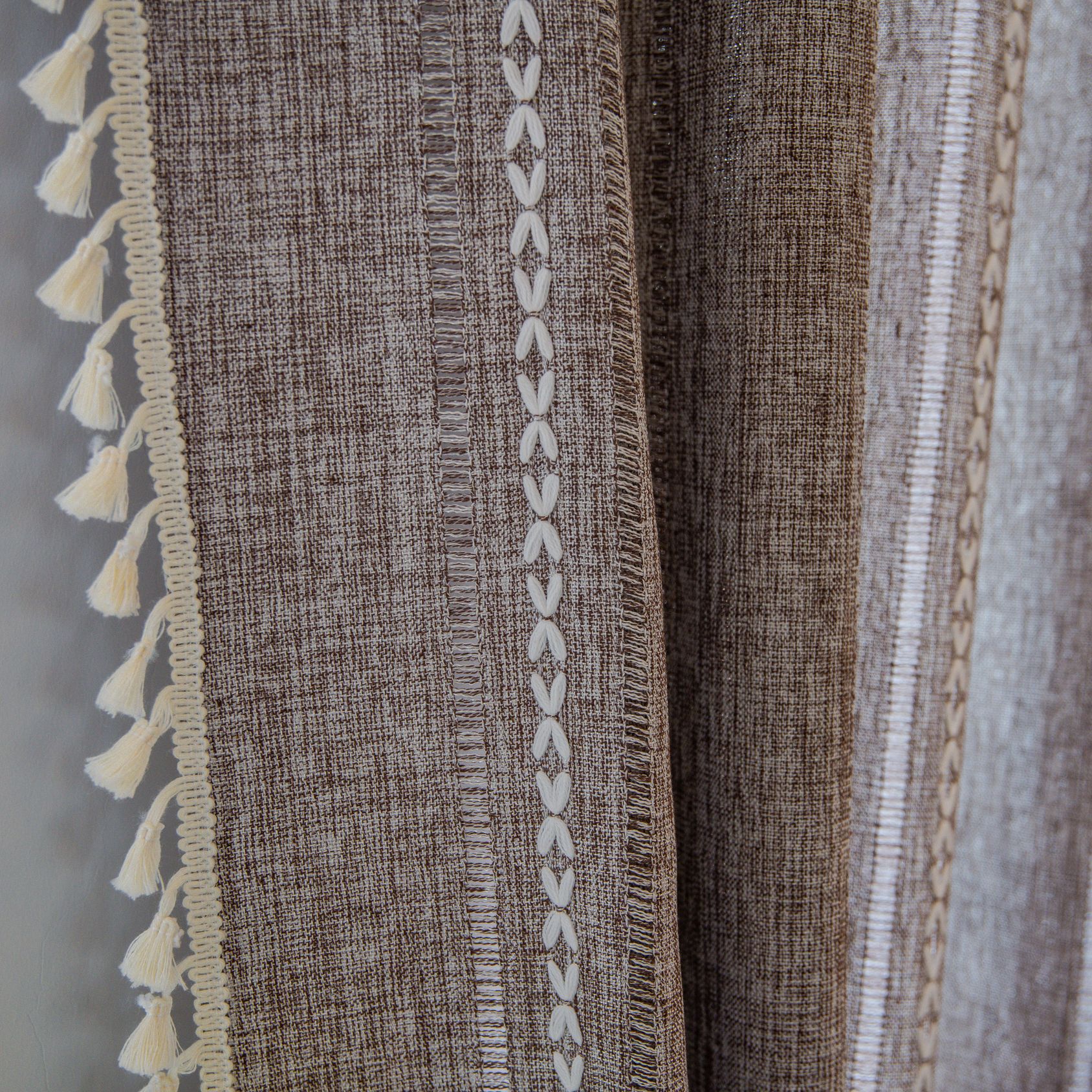Picture of Cross-border Amazon best selling milk White Hollow embroidery translucent kitchen soundproof living room floating curtain finished wholesale