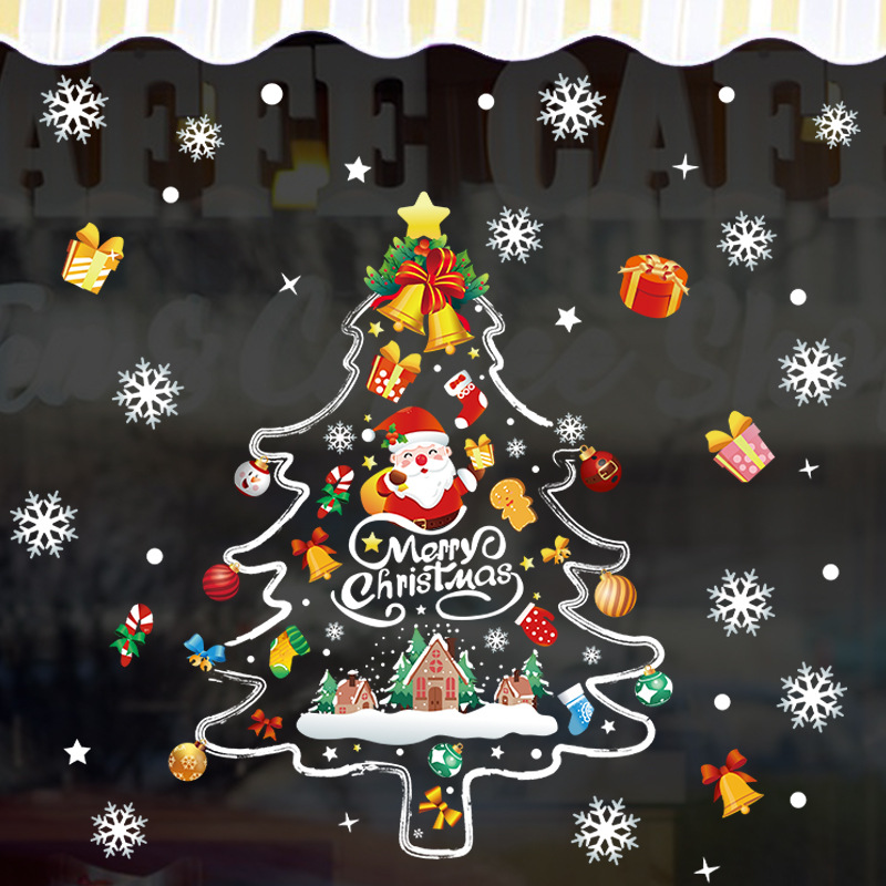 Christmas mall glass window decoration stickers Merry Christmas snowflake elderly static stickers large Christmas tree window