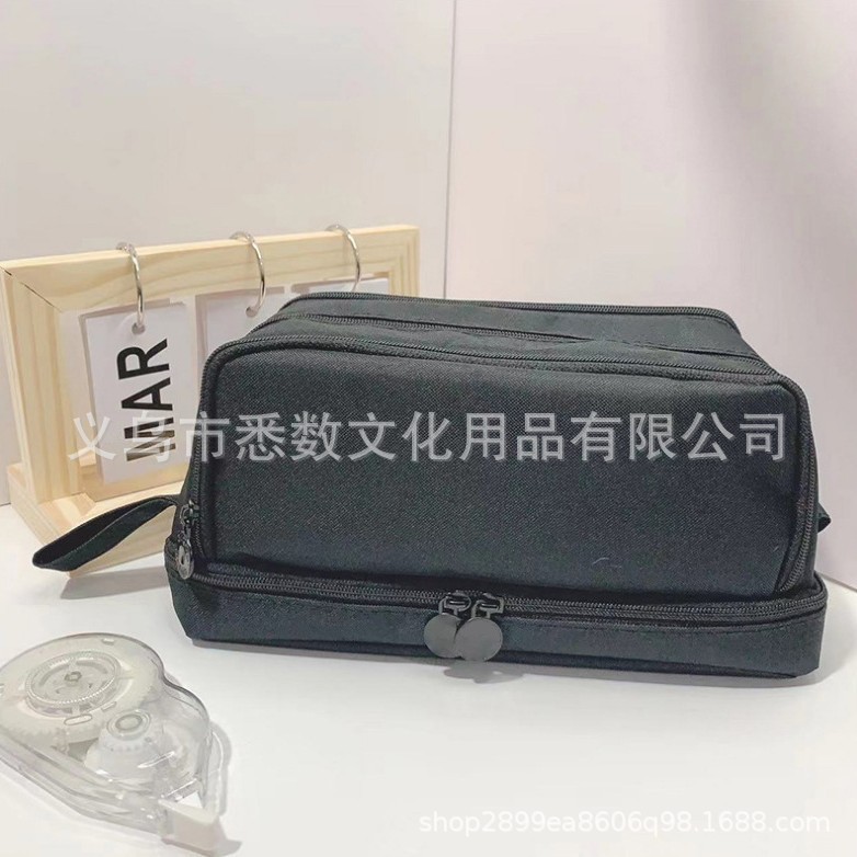 Picture of in stock Double Open Canvas Pencil Bag Wholesale Multi-layer Large Capacity Student Junior High School Student Pencil Case Multifunctional Simple Stationery Bag