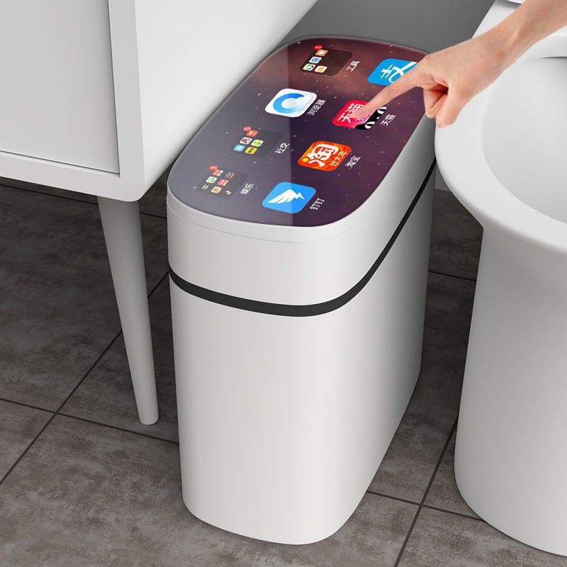 Smart Sensor Trash Can, Automatic Household Bathroom Toilet with Lid, Electric Narrow Trash Bin for Narrow Spaces, Silent Sensor