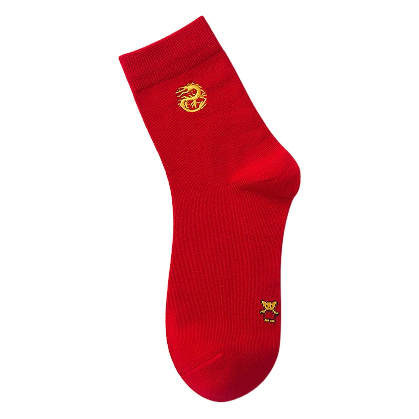 Langsha red cotton socks birth year red socks women's dragon year pure cotton autumn and winter mid-calf length socks wedding cotton socks