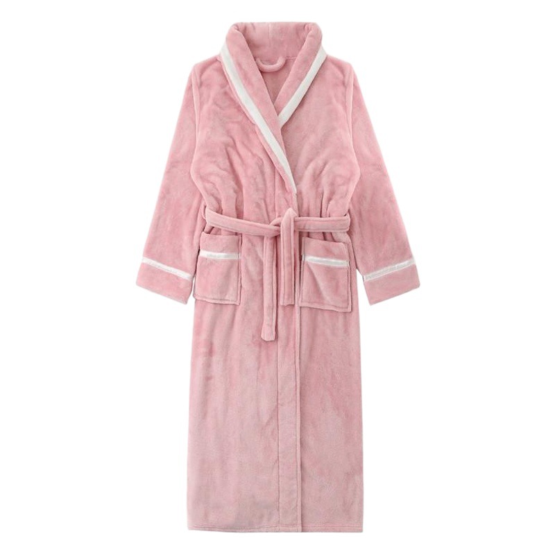New Autumn and Winter Flannel Stitching Nightgown Women's Couple Home Clothes Pajamas Bathrobe Men's Thickened Long Coral Fleece