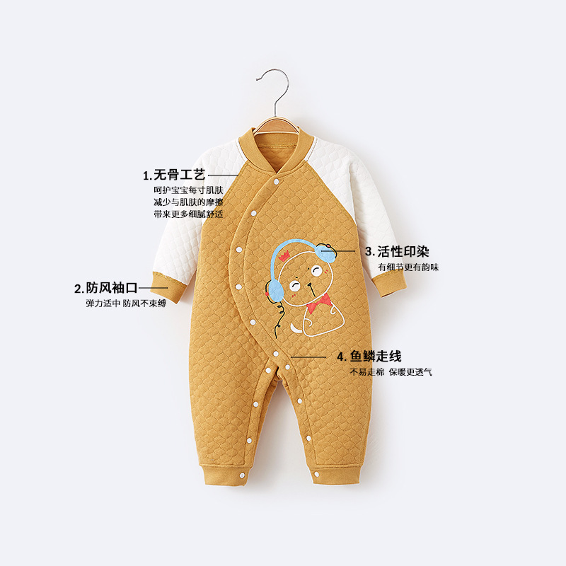 Picture of Baby Jumpsuit Pure Cotton Quilted Crawling Suit Pajamas Seamless Set Unisex Baby Romper Autumn and Winter Outfit Cartoon Pattern