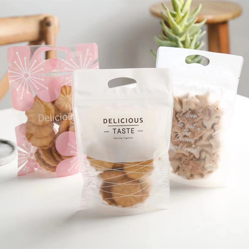 New Style Pink Zipper Bag Cake Button Biscuits Self-sealing Frosted Bag Nougat Snowflake Crisp Packaging Bag