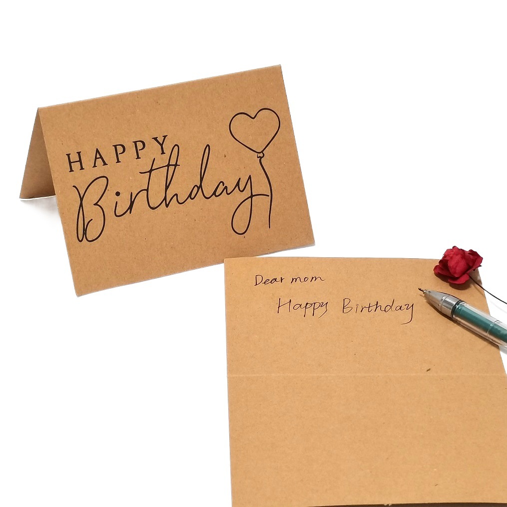 Cross-border wholesale English Happy Birthday simple kraft paper creative thank you greeting card birthday small folding card