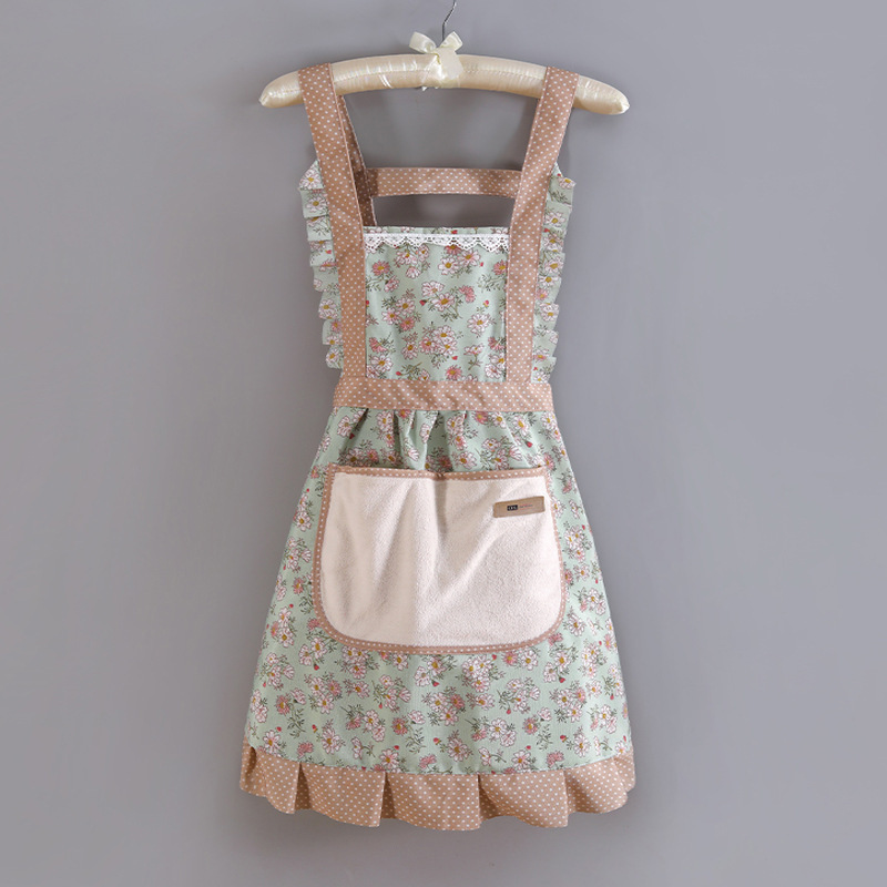 Picture of Canvas Cotton Apron Kitchen Household Wipe Hand Strap Pure Cotton Women's 2023 New Style Western Style Internet Celebrous Princess Cooking