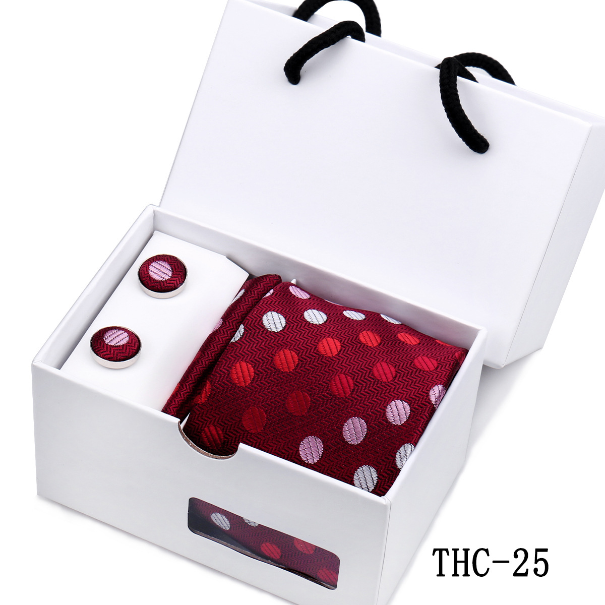 Picture of Men's Tie High Sense Gift Box 3 Pieces suit Business Dress Wedding Plaid Red Black Long Tie Shengzhou