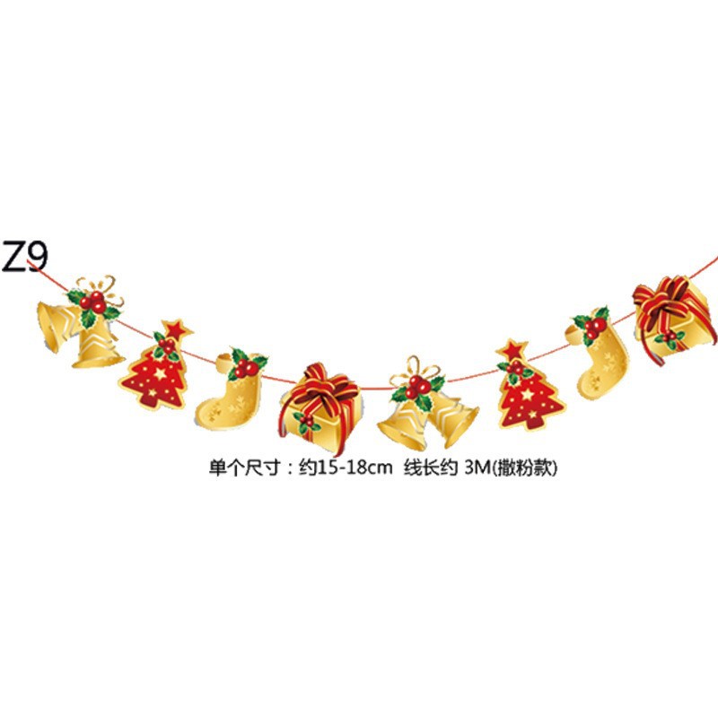 Picture of Christmas Decorations Christmas Pull Flag Hanging Flag Holiday Banner Party Decoration Paper Cartoon Christmas Pull Flower String Flag