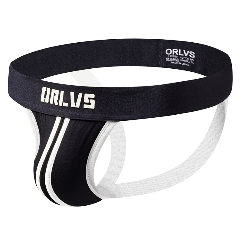 Picture of ORLVS Trendy Brand Foreign Trade New Men's Underwear Sexy Thongs Low Waist Sexy Double Belt Rear Empty gayOR166