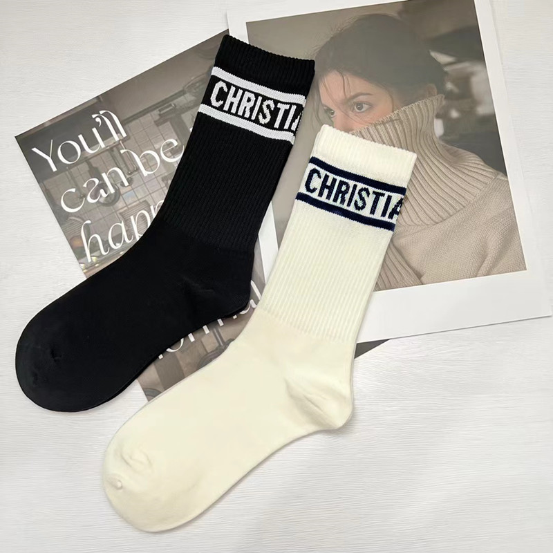 D home European women's socks Mrs. Chen with net red strap socks letter socks women's fashion calf socks thin cotton