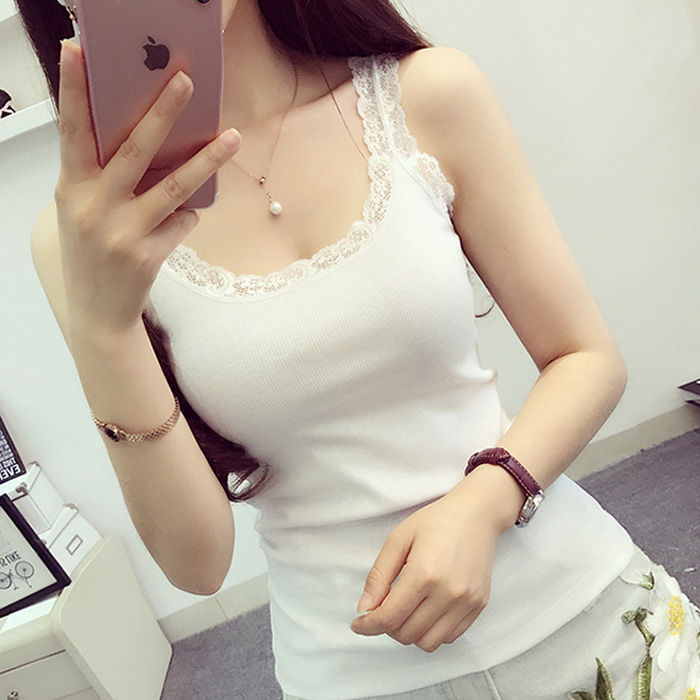 [Summer hot sale] new versatile lace round neck camisole women's outer wear slim fit slimming top plus size