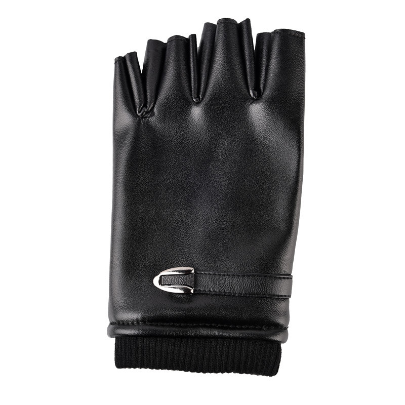 Picture of Student Men's Winter Fleece-lined Warm Half-finger Gloves Imitation Leather Riding Gloves Driving Fitness Thickened Soft Leather Gloves