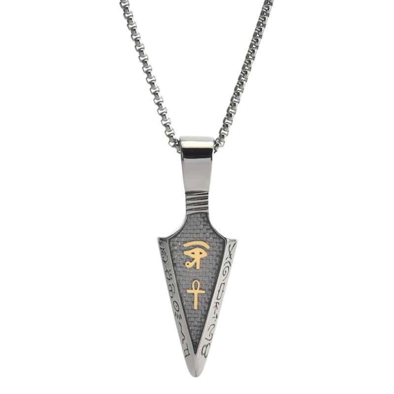 Cross-border e-commerce supply stainless steel carbon fiber spearhead pendant horus eye anka cross men's necklace