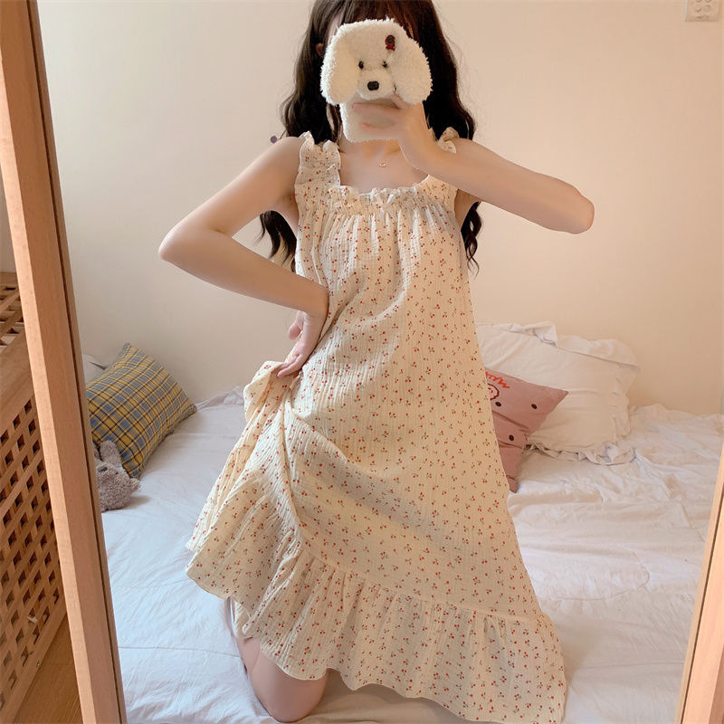 Picture of Cute Outer Wear French Slip Skirt Pure Desire nis Style Pajamas Women's Summer Thin Sweet Loose Home Dress Nightgown