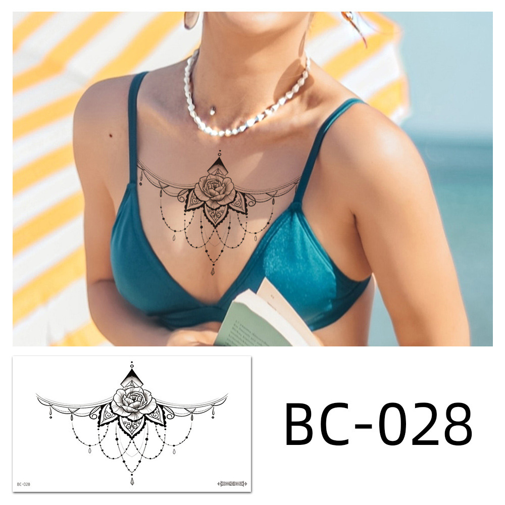 Picture of 2022 new cross-border supply waterproof tattoo stickers simple black and white flower sternum stickers personalized tattoo wholesale