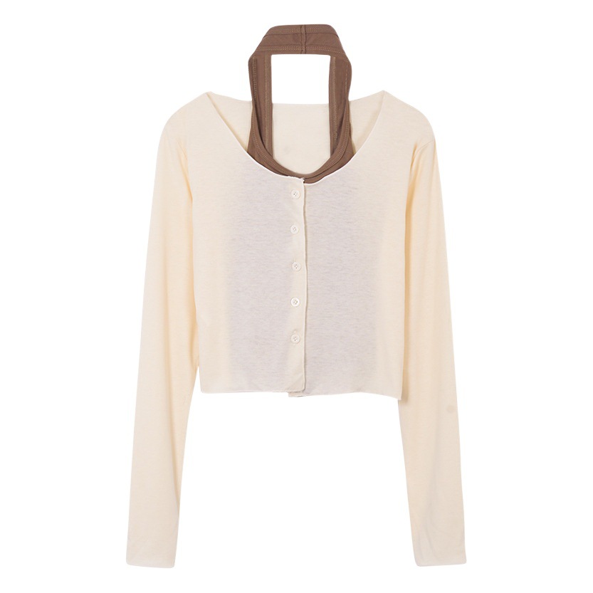 Pure desire halter inner thin suit women's design cardigan two-piece long sleeve T-shirt + camisole top for women