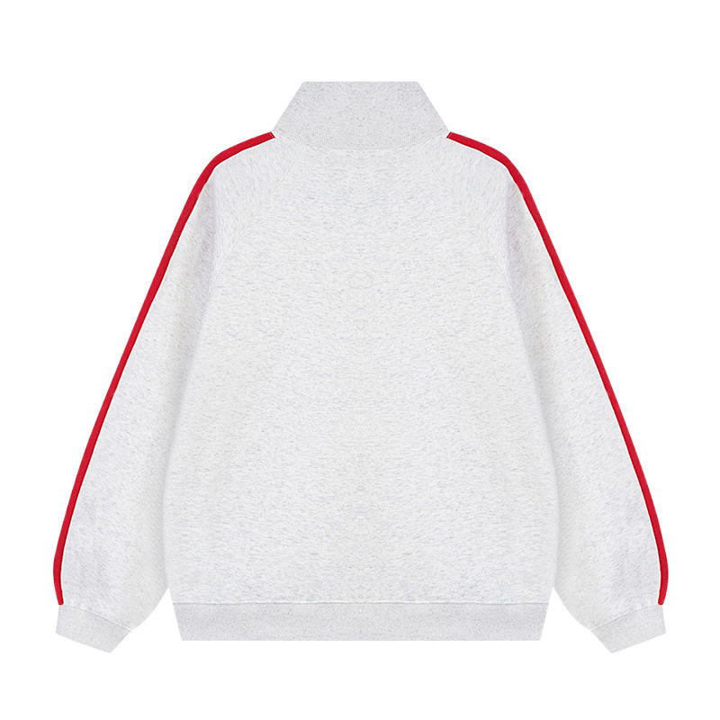 Picture of Korean version of the contrast color stand collar zipper sweater custom LOGO print three bar cardigan jacket overalls fleece-lined jacket