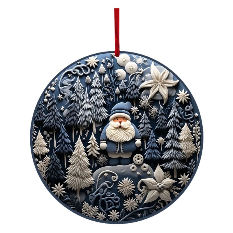 Cross-border New Hot Sale American Christmas Hangers Christmas Tree Pendant Round Pendant Acrylic Flat Decorations