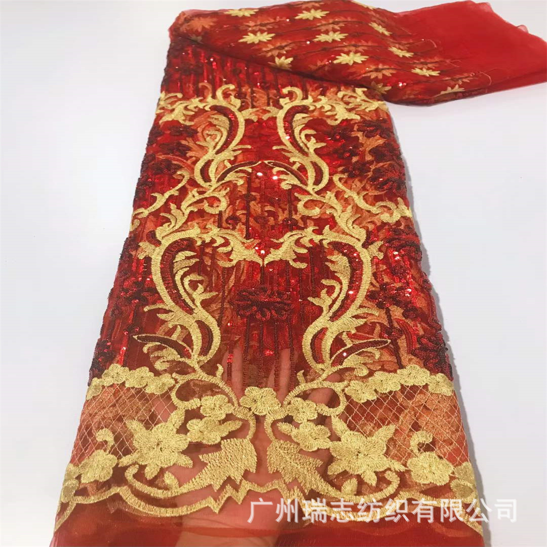European and American Composite Sequin Embroidered Lace Fabric Wedding Dress Hanfu African Lace Embroidered Cloth sequins Lace