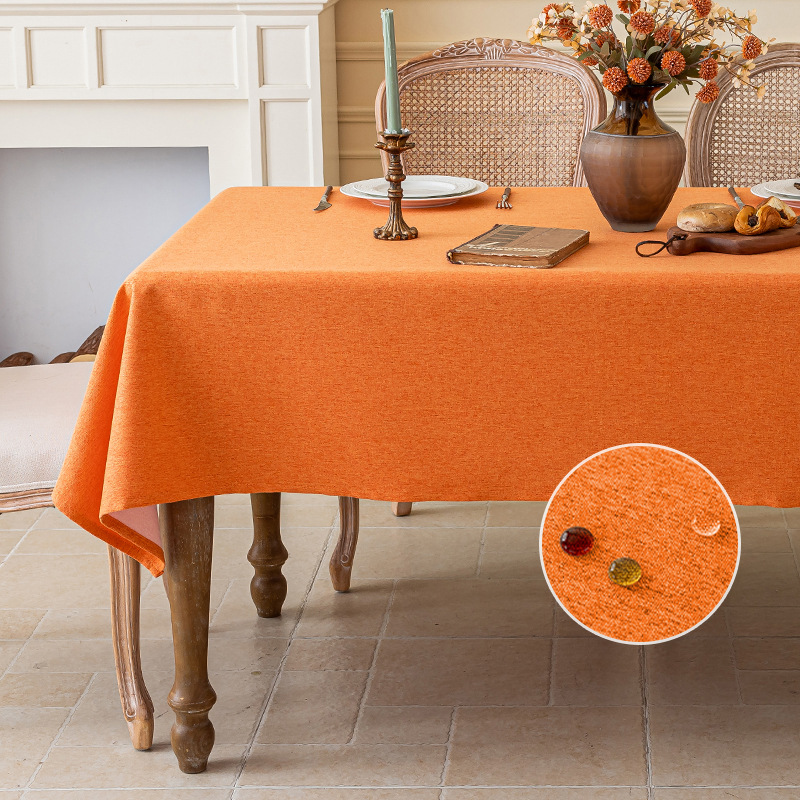 Picture of Imitation Cotton and Linen Fabric Tablecloth Waterproof Wash-Free Light Luxury High-Level Rectangular Coffee Table Cloth Non-Slip Desk Tablecloth Dustproof