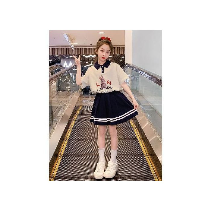 Picture of Girls' Summer Suit 2025 New Trendy Brand Short-Sleeved Shorts Girls Summer Thin Breathable Kidsren's Two-Piece Set