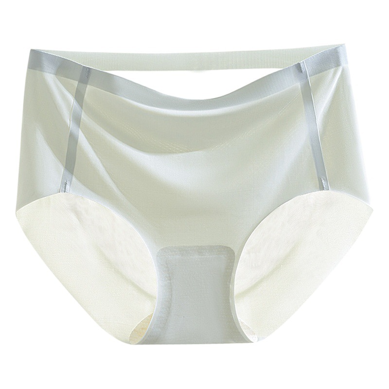One-Piece Seamless Ice Silk Large Size Underwear for Women Mulberry Silk Antibacterial Crotch Mid-Waist 3D Stereo Peach Butt Women's Underwear