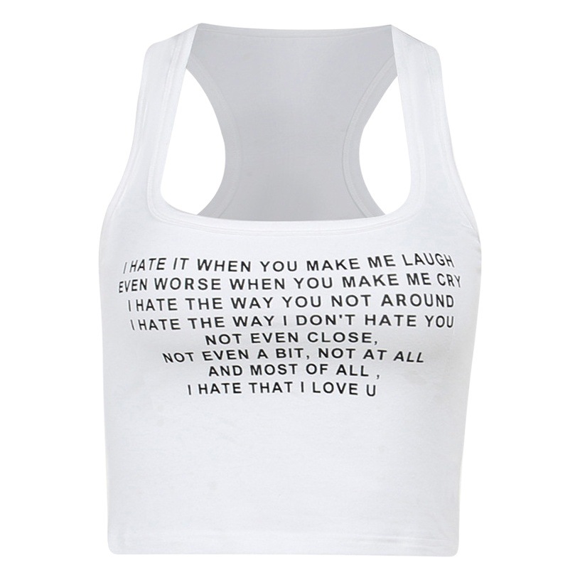 2024 New Style Sang Letter Printed All-match Vest European and American Street Fashion Hot Girl Slim-fit Short Solid Color T-shirt Women