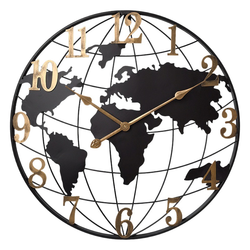 American hallway fashion decorative clock industrial style retro iron three-dimensional map clock hot selling digital creative watch