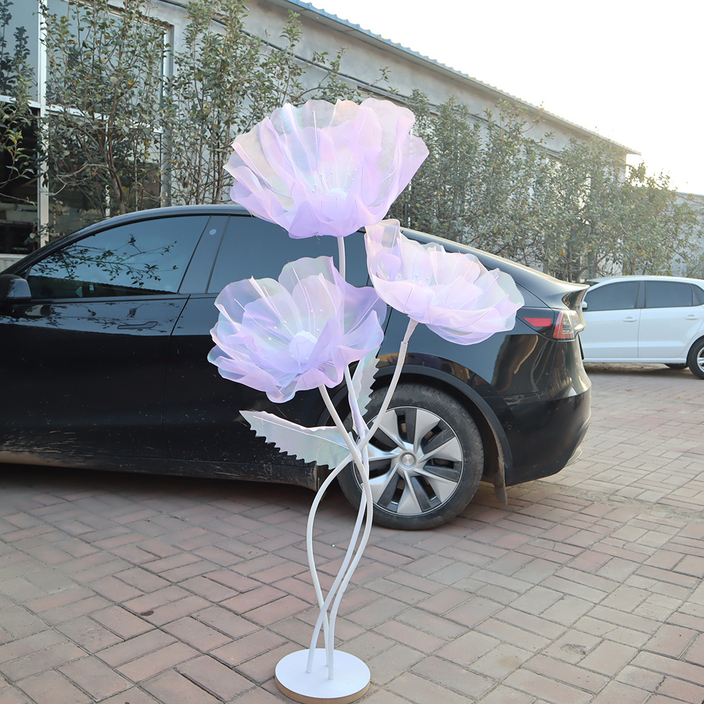 Picture of Mesh flower set of new artificial flower poppy flower outdoor wedding party decoration window decoration shooting props