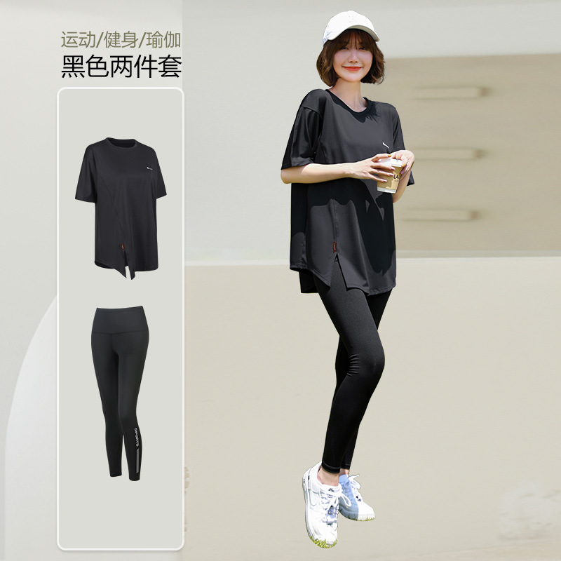 Picture of Running suit Women's Summer Outdoor Morning Running Sports Long-sleeved Three-piece Set Loose plus size Yoga Fitness Suit for Beginners