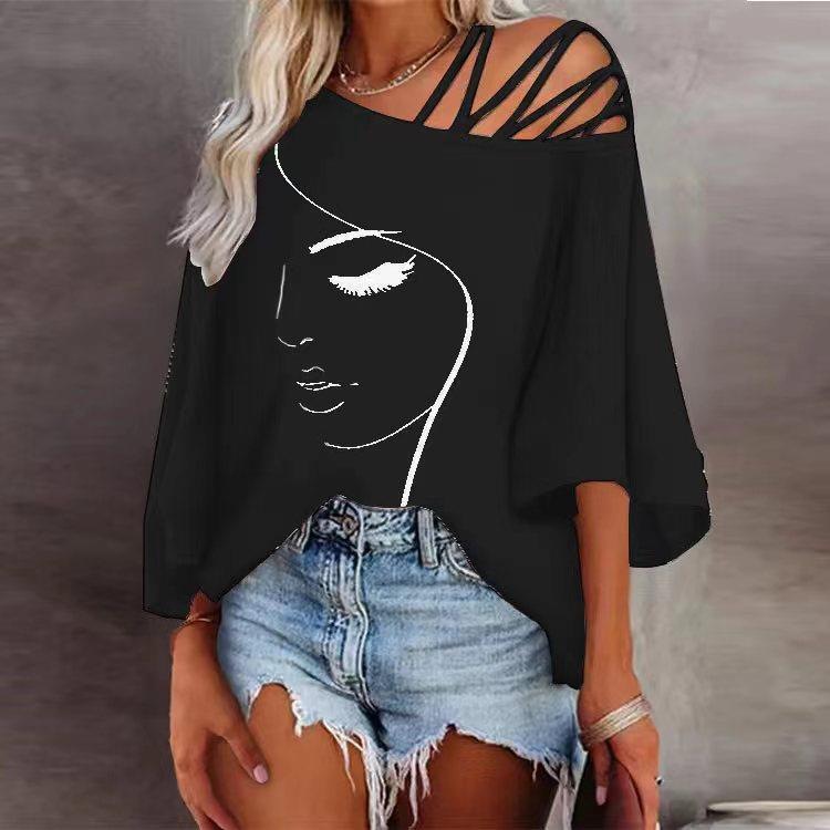 T-Shirt Sexy Top Printed Fashion European and American Summer Amazon Women's New Independent Loose Cross-Border Station