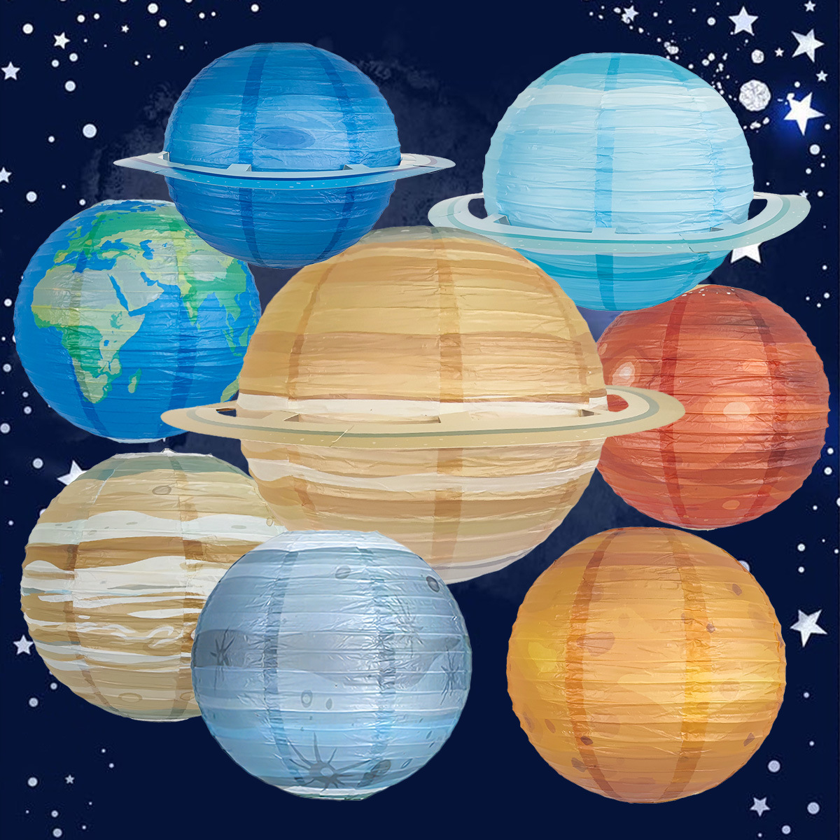 Picture of Amazon's Popular Planet Lantern Decoration Space Theme Planetary Paper Lantern Round Children's Birthday Holiday Party