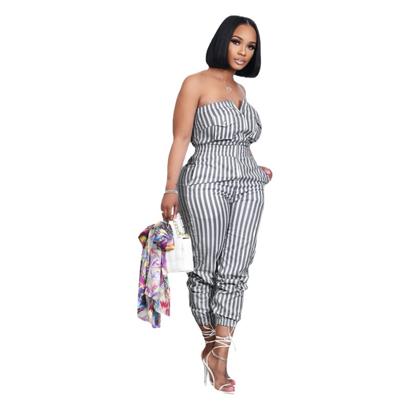 Amazon ebay AliExpress Hot 2022 New European and American Women Striped Strapless Pants