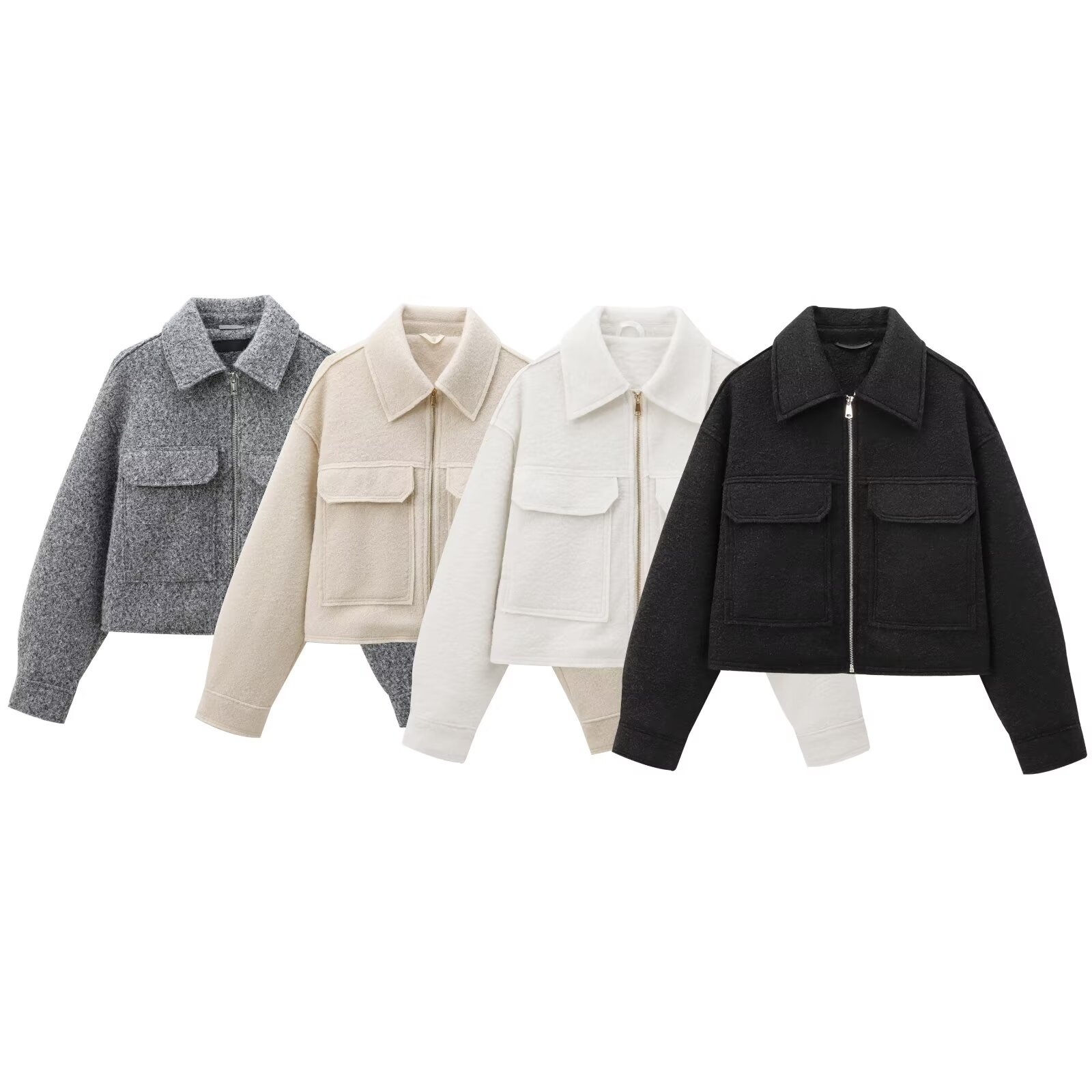 ZA cross-border women's clothing wholesale European and American style AliExpress explosions lapel zipper bead leather jacket coat 3046288