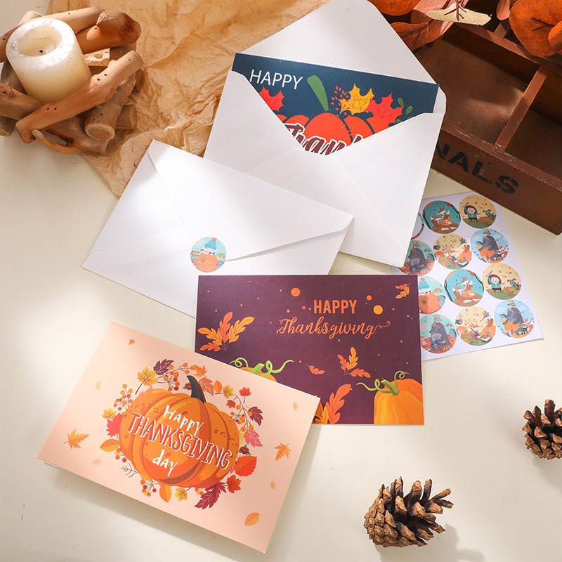 Picture of 8 sets of Amazon Thanksgiving cards Christmas suit cards Creative blessing cards with envelopes