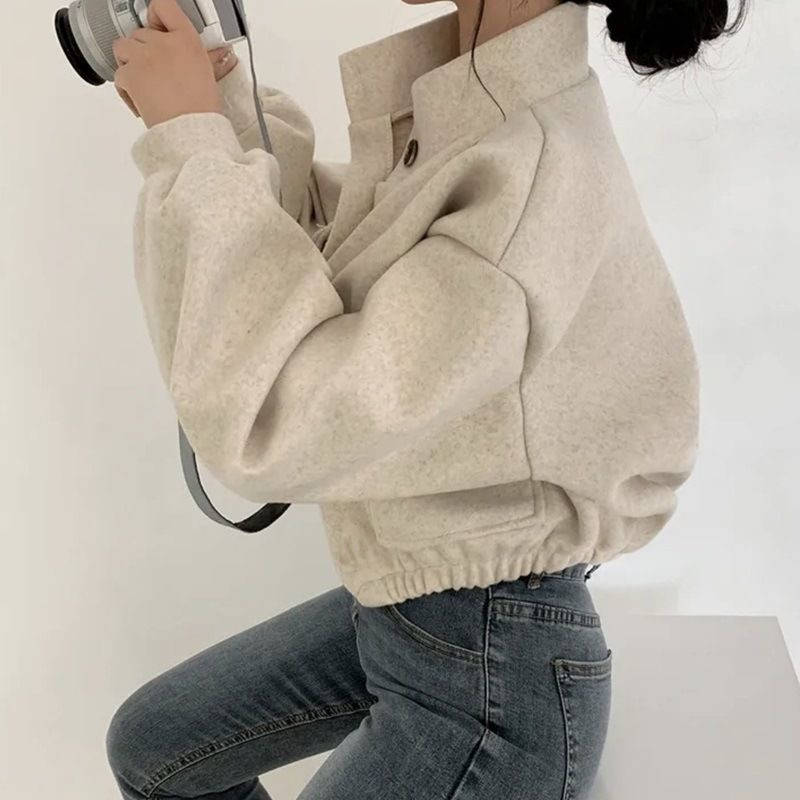 Picture of Internet celebrity cool handsome Korean style autumn and winter New stand collar niche short lazy style loose casual woolen woolen coat for women