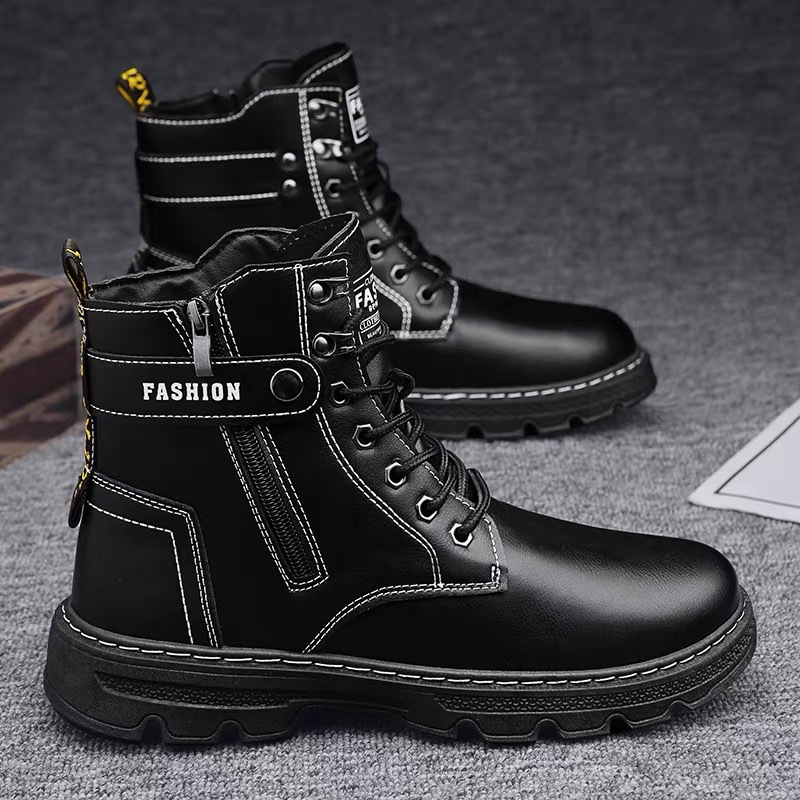 High-top Martins Men's Shoes Autumn New Arrival Workwear Shoes Trendy All-match Black Leather Boots Short Boots Casual Labor Shoes for Men
