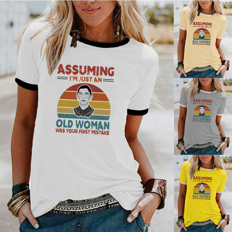 Cross-border wish ebay Amazon OLD LADY pattern printed bump color short sleeve t-shirt