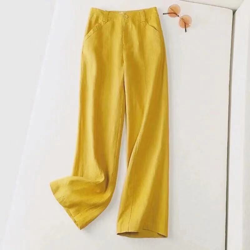 Summer 2023 Korean style cotton and linen straight trousers draping loose slimming high waist plus size linen casual wide-leg pants
