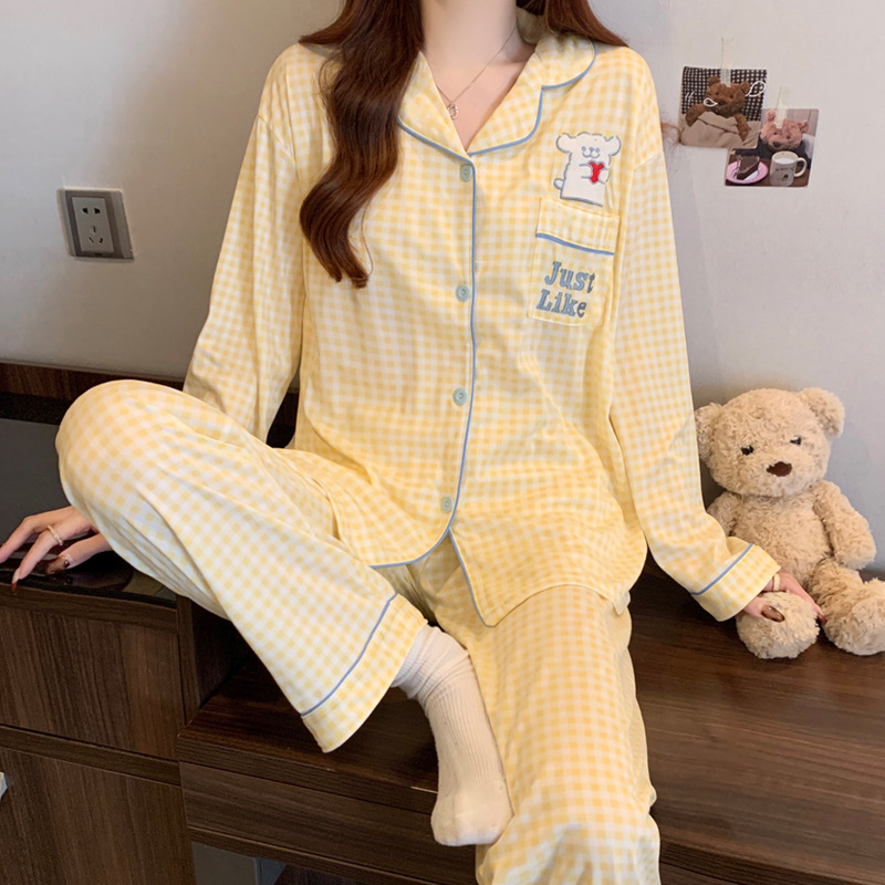 Picture of New Ins Pajamas for Women Simple Stripesd Internet Celebrity Long-Sleeved Cardigan Girl Korean Version Thin Home Wear Set Wholesale