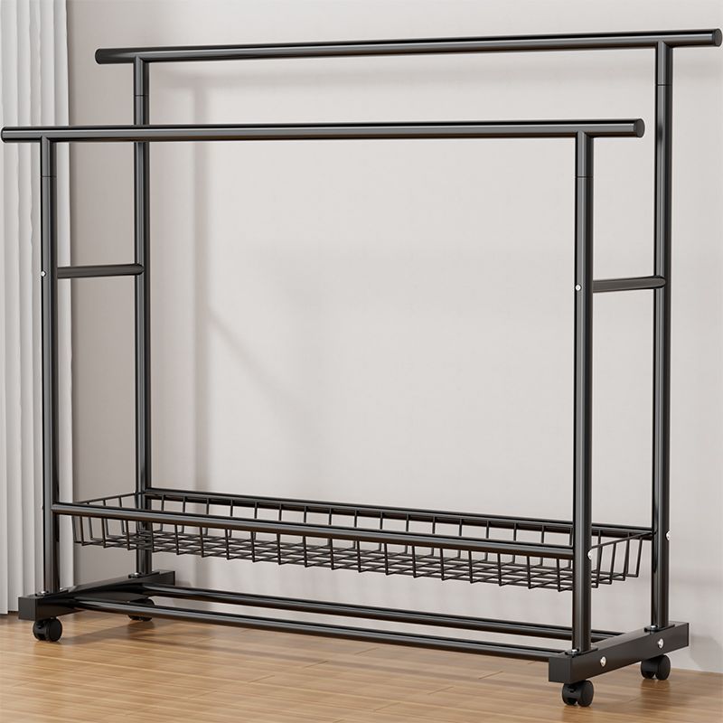 Thickened clothes rack floor-standing double rod mobile clothes drying rack home clothes hanging rack dormitory rental house simple clothes drying rack