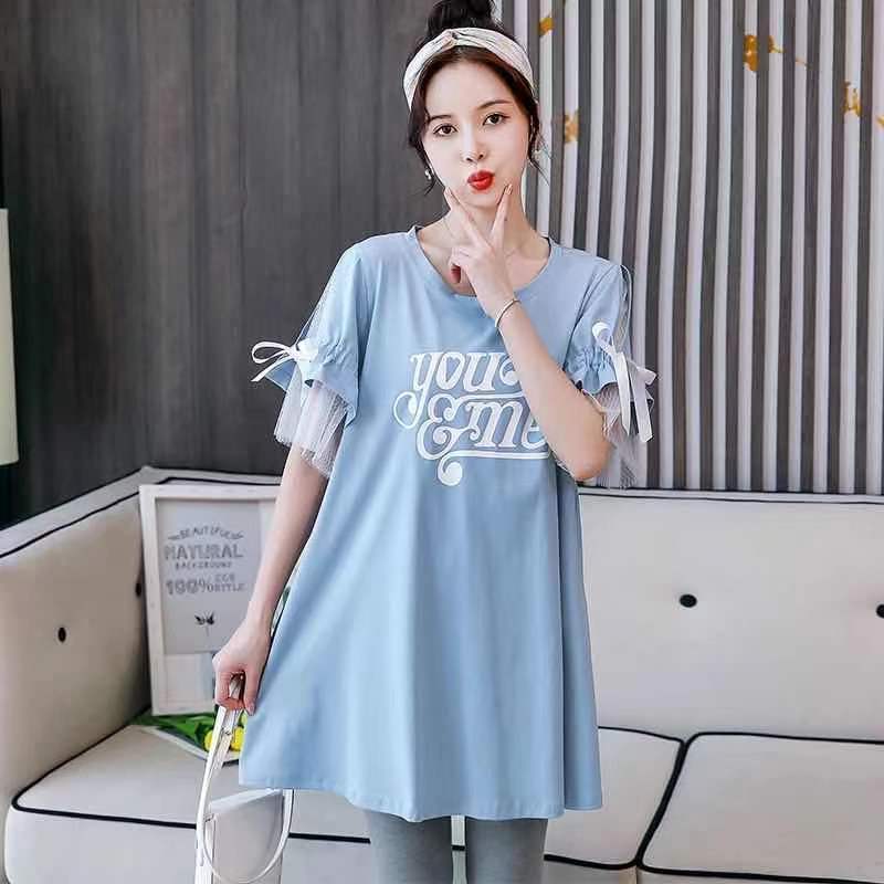Picture of New Pregnant Women's Summer Half-sleeved T-shirt suit Korean Pregnant Women's Spring Mid-length Top dress Two-piece Set