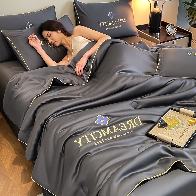 Picture of Class a Light Luxury Washed Ice Silk Summer Quilt Four-Piece Set Air-Conditioned Quilt Embroidered Summer Cool Quilt Three-Piece Set Summer Thin Quilt Ins