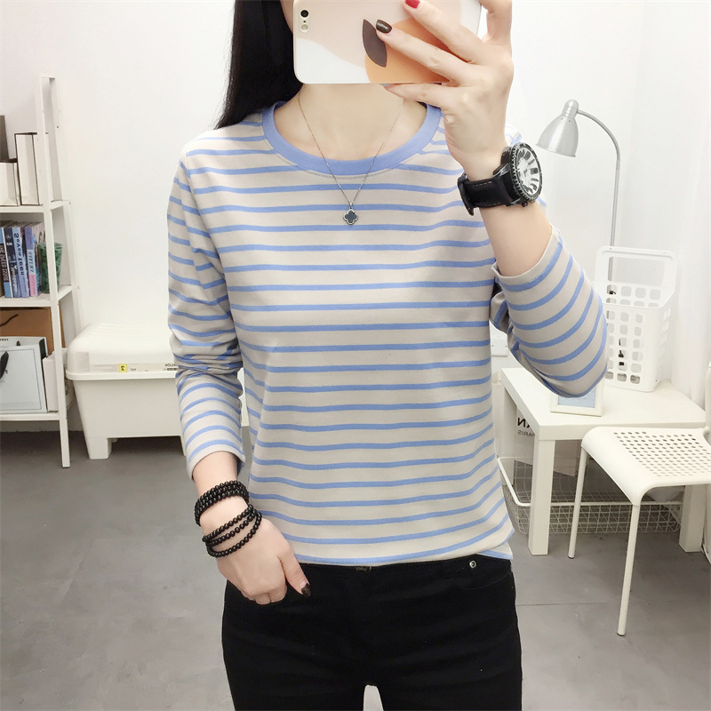 Picture of Striped T-shirt Women's Long Sleeve Top Early Autumn 2024 New plus size Loose Slimming Base Shirt Striped T-shirt