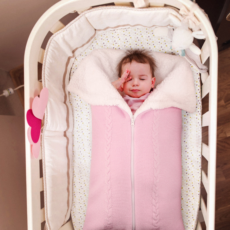 Picture of Hot Selling New Wool Knitted Plus Velvet Baby Sleeping Bag Baby Blanket Stroller Zipper Sleeping Bag Blanket Two-In-One
