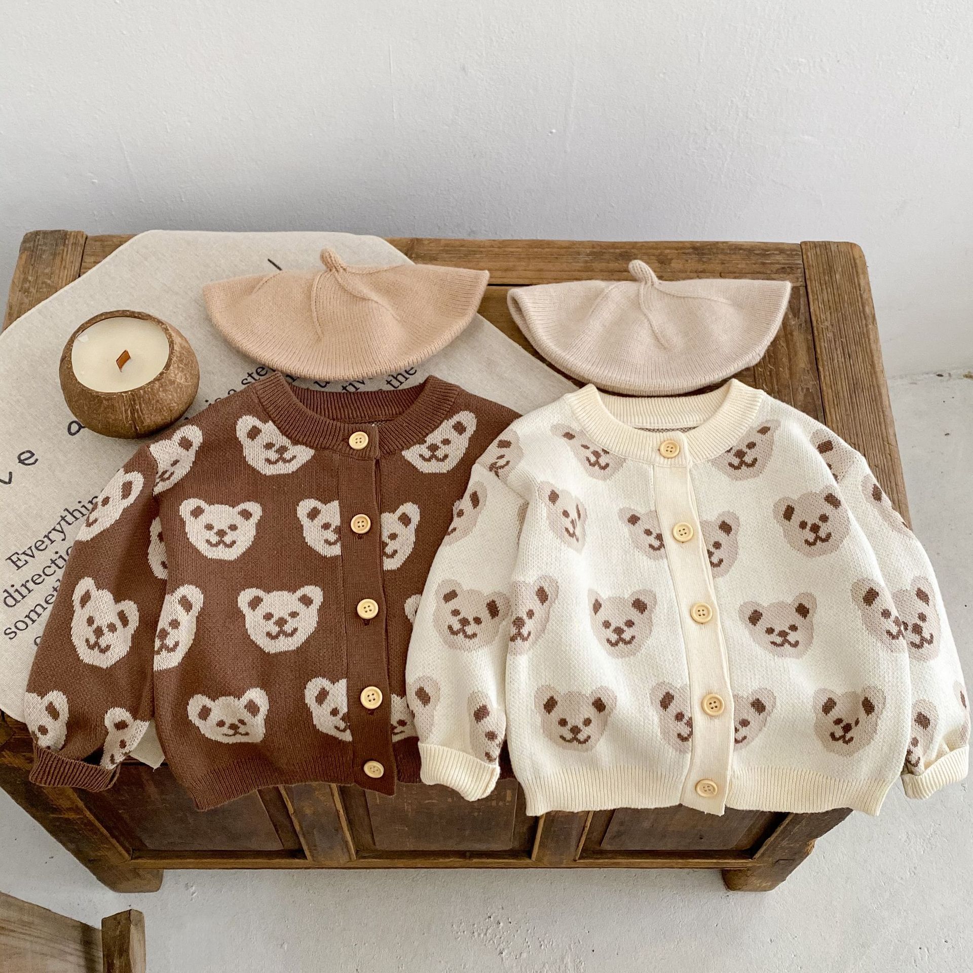 Picture of 2025 Autumn Infants and Young Kidsren 0-3 Years Old Male and Female Baby Bear Jacquard Knitted Long-Sleeved Sweater Jacket Cardigan
