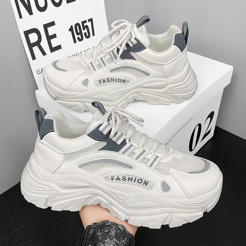 Men's Shoes Summer Mesh Breathable Youth Sports Non-slip Casual Shoes Thick Sole Increased Running White Torre Trendy Shoes