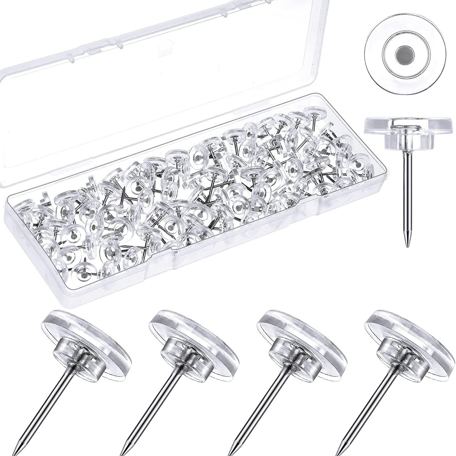 2025 Amazon Cross-Border Best-Selling Manufacturer Push Pins Plastic Transparent Round Thumbtacks Thumbtacks Photo Wall