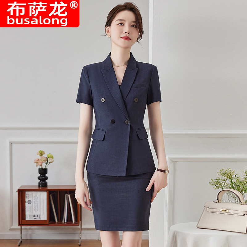 Picture of Summer Business Wear Women's Suit Coat Short Sleeve Slim Commuter Dress Hotel Manager Work Clothes Gold Shop Frock